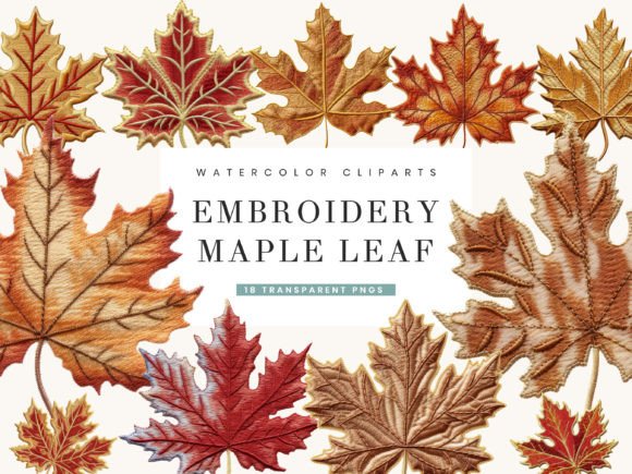 Embroidery Maple Leaf Clipart Bundle