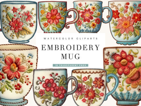 Embroidery Mug Clipart Bundle